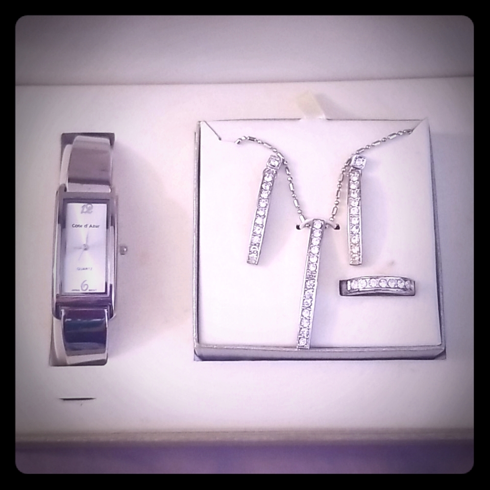 Watch, Necklace, Earrings, and Ring set